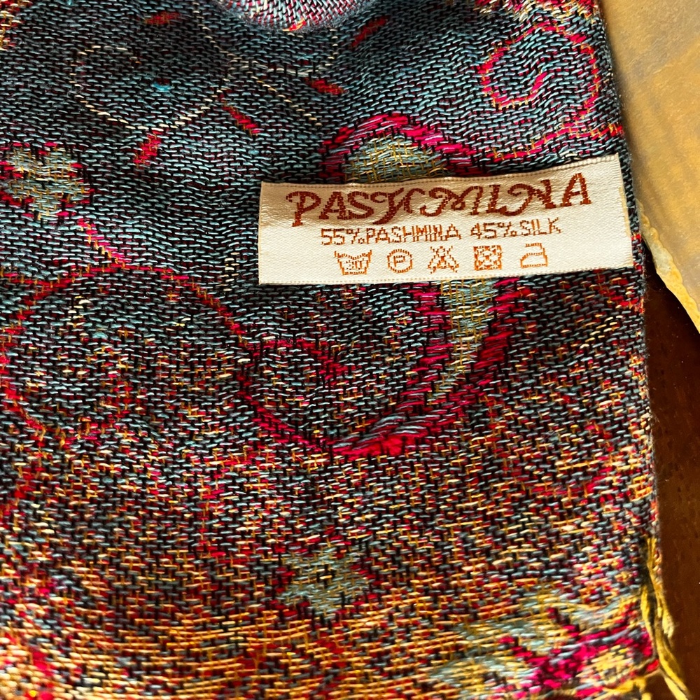 “Pashmina” style scarf blue pink purple gold colors - Picture 3 of 9